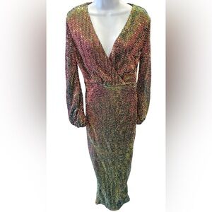 Multicolor Rainbow oil-slick NYE Sequin Disco Dress
